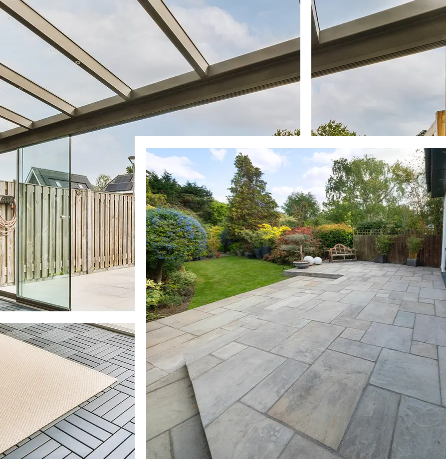 New sandstone patio installed in a Kent garden by LED Construction Patio & Paving